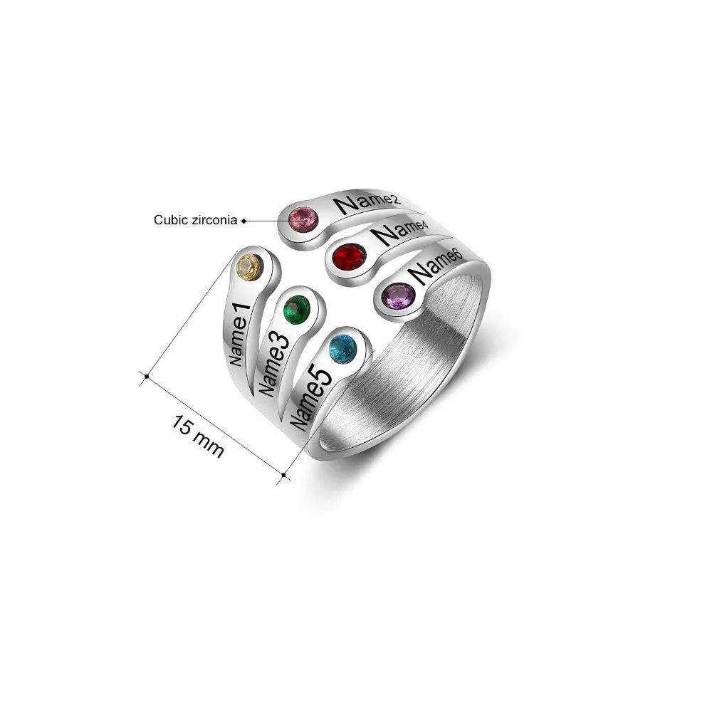 Personalized 6 Birthstone Open Ring for Women