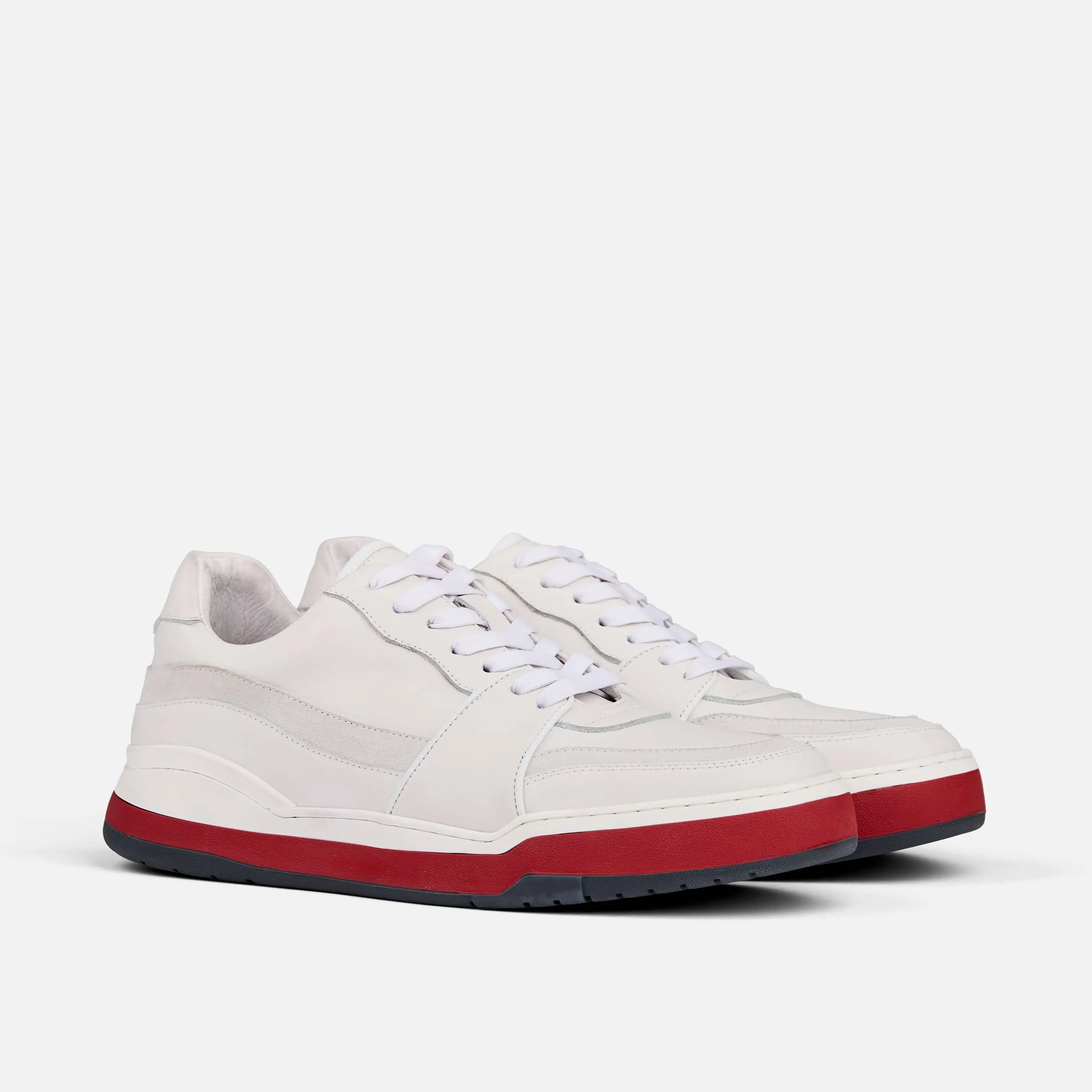 Poseidon White/Red Leather Low Top Sneakers