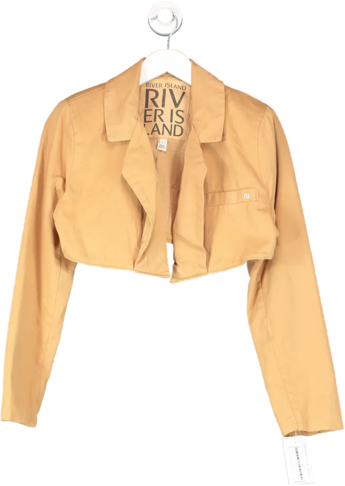 River Island Brown Cropped Cotton Blazer UK 8