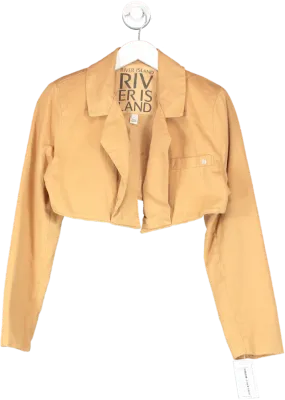 River Island Brown Cropped Cotton Blazer UK 8