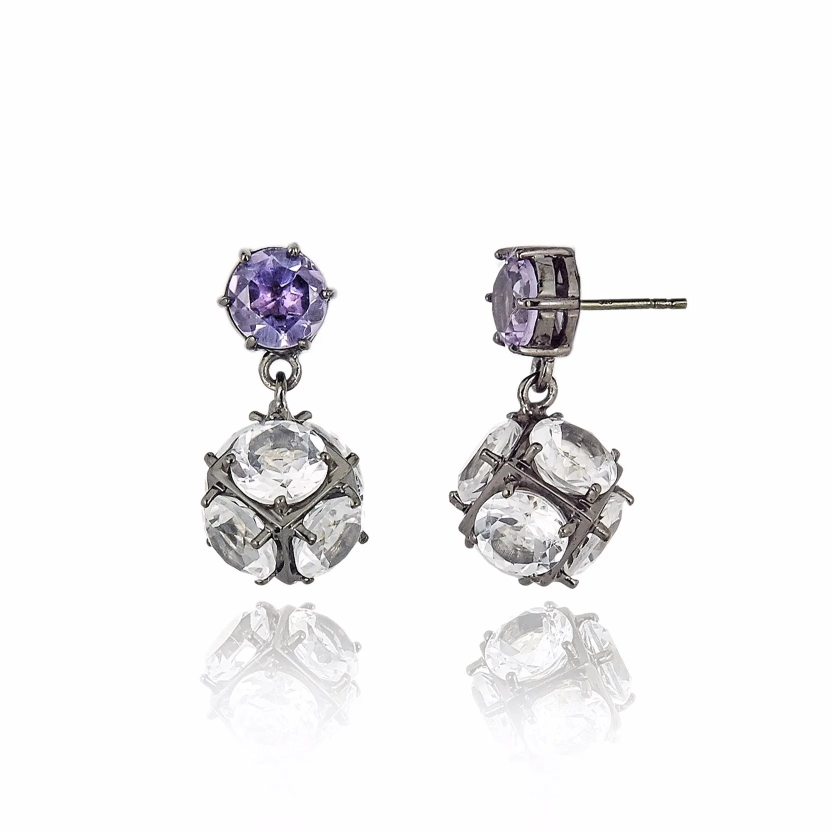 Sterling Silver Statement Earrings with Amethyst & White Topaz