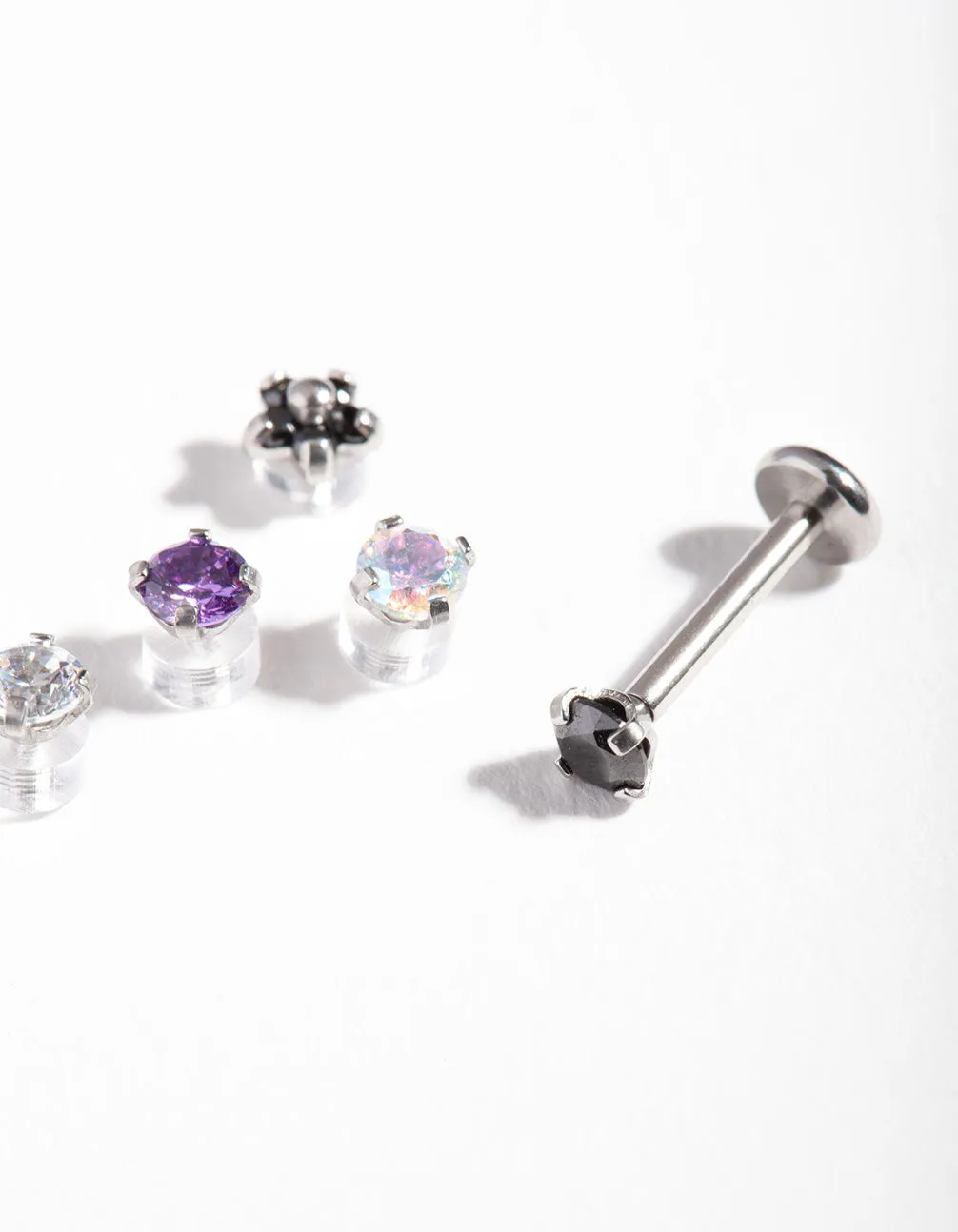 Surgical Steel Flat Back Cubic Zirconia Multi 6-Pack