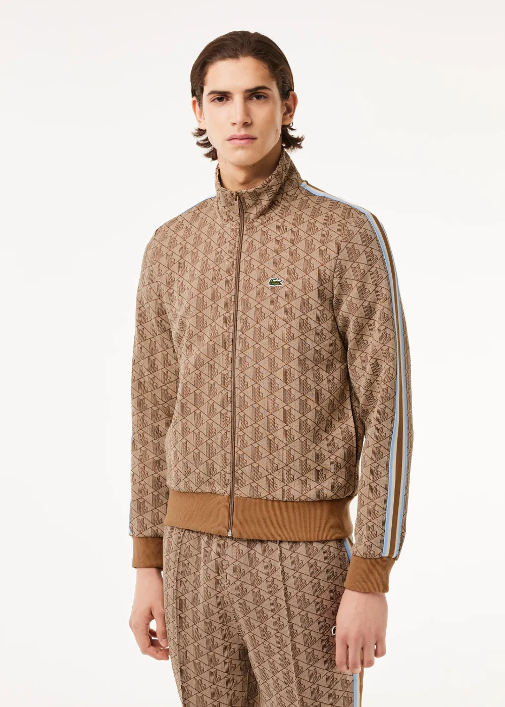 Sweat-shirt zippé Lacoste paris jacquard monogramme beige