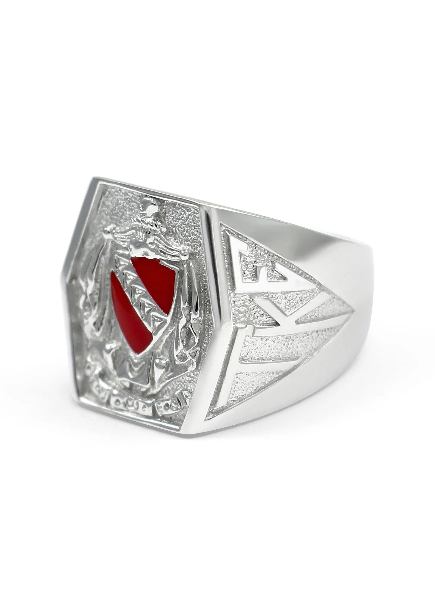 Tau Kappa Epsilon Sterling Silver Crest Ring with Red Enamel