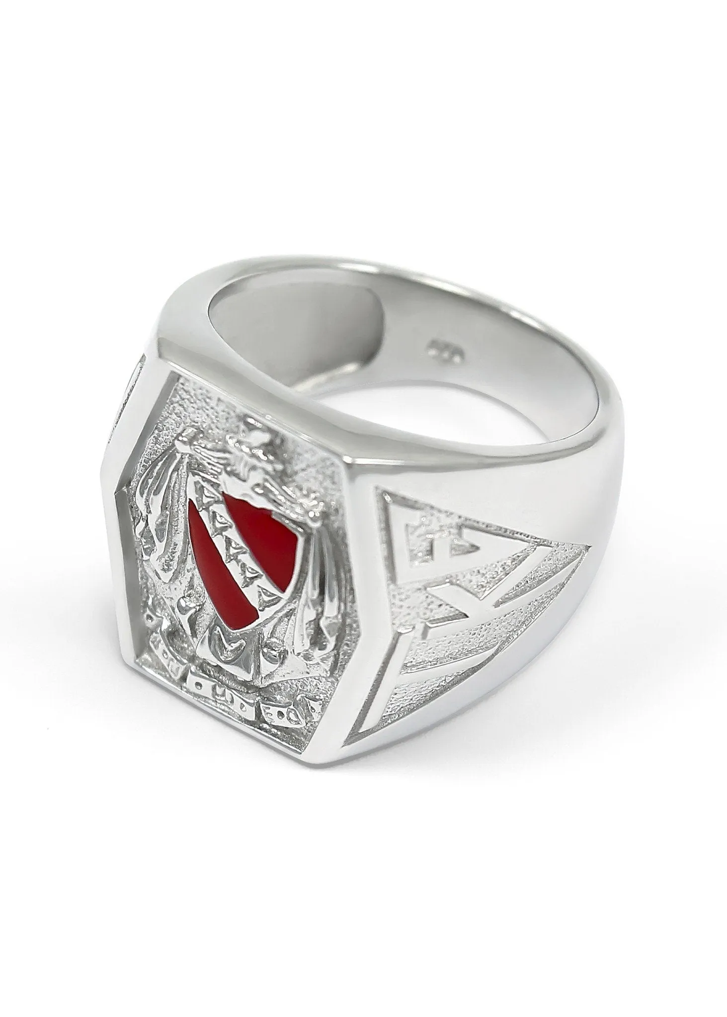 Tau Kappa Epsilon Sterling Silver Crest Ring with Red Enamel