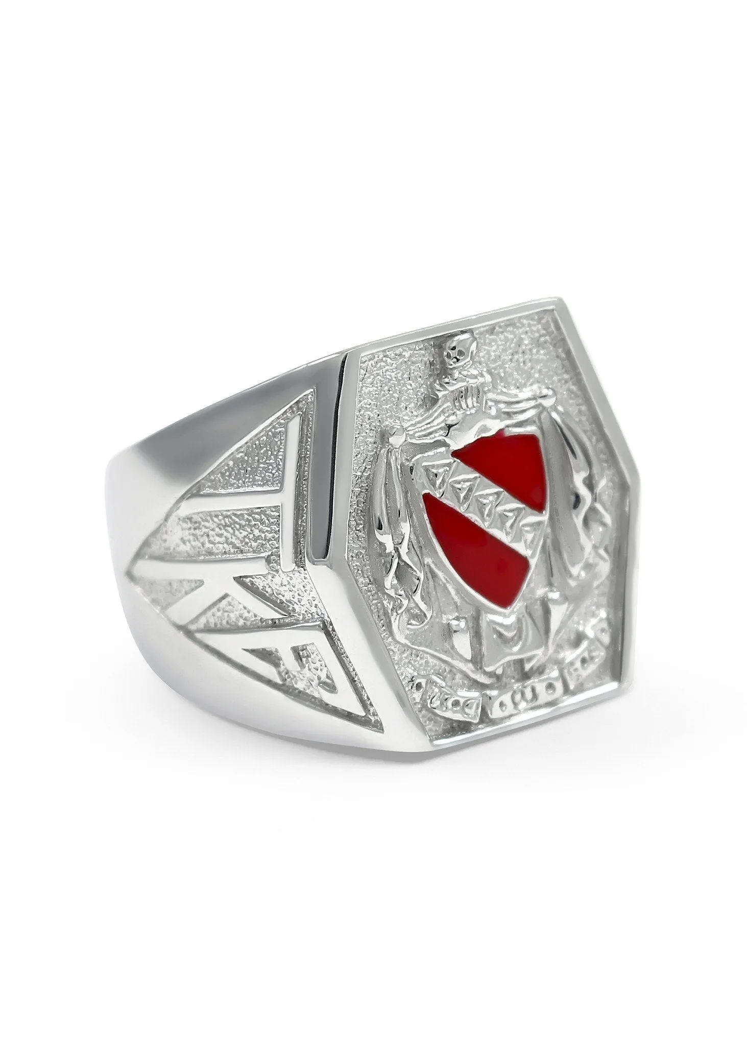 Tau Kappa Epsilon Sterling Silver Crest Ring with Red Enamel