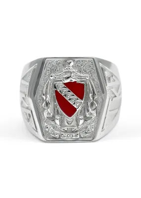 Tau Kappa Epsilon Sterling Silver Crest Ring with Red Enamel