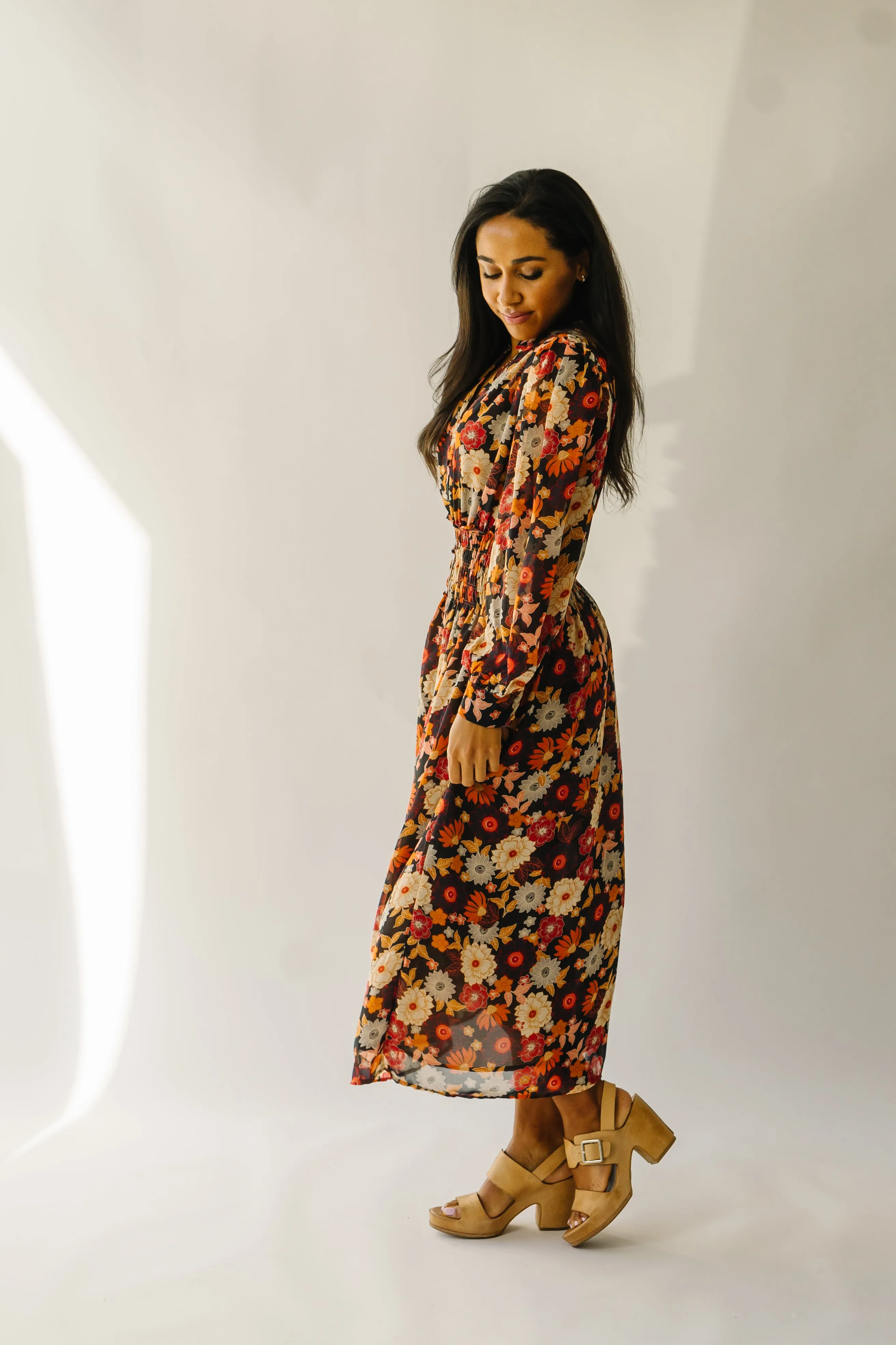 The Arvada Floral Midi Dress in Midnight Bloom