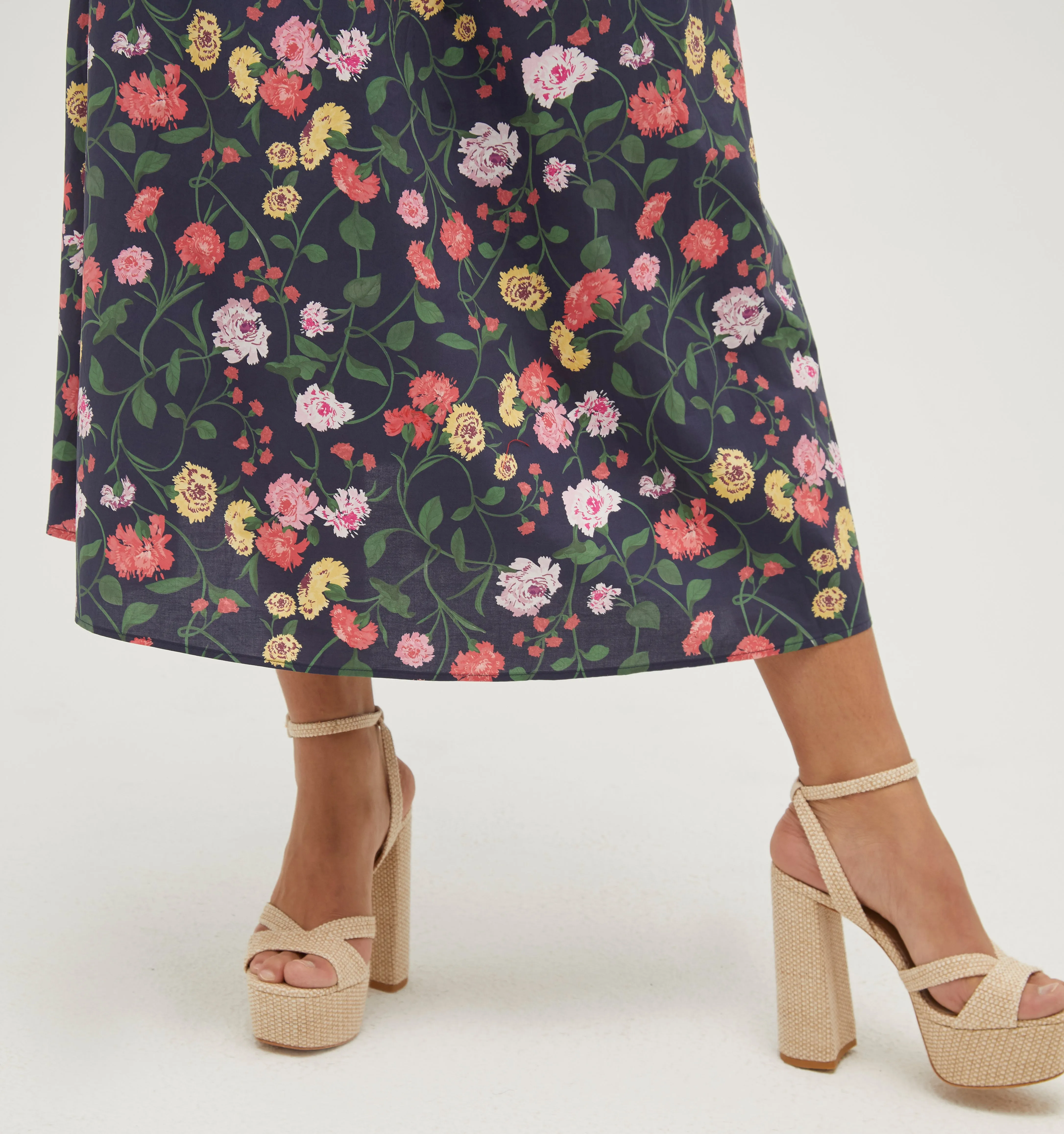 The Delphine Nap Skirt - Navy Peony Bouquet Cotton