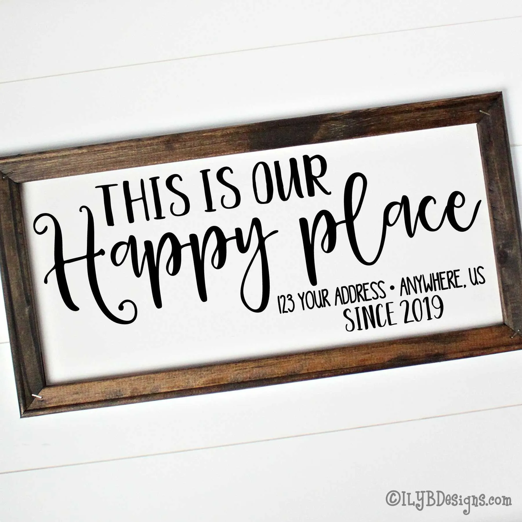 THIS IS OUR HAPPY PLACE Framed Canvas Sign - Custom Canvas Sign - Personalized Home Sign