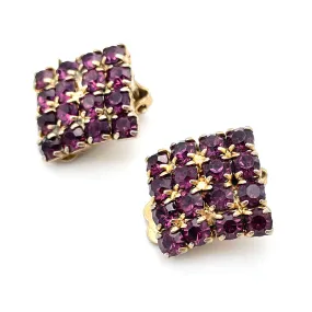 【USA輸入】ヴィンテージ アメジストパープル スクエア ビジュー イヤリング/Vintage Amethyst Purple Square Bijou Clip On Earrings