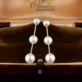 Vintage 14K Gold Pearl Bar Earrings