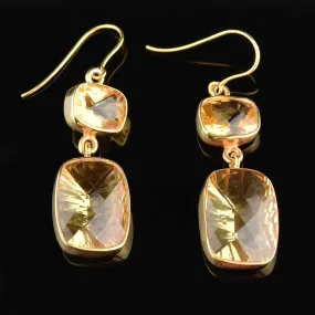 Vintage Art Deco Style Gold Citrine Drop Earrings