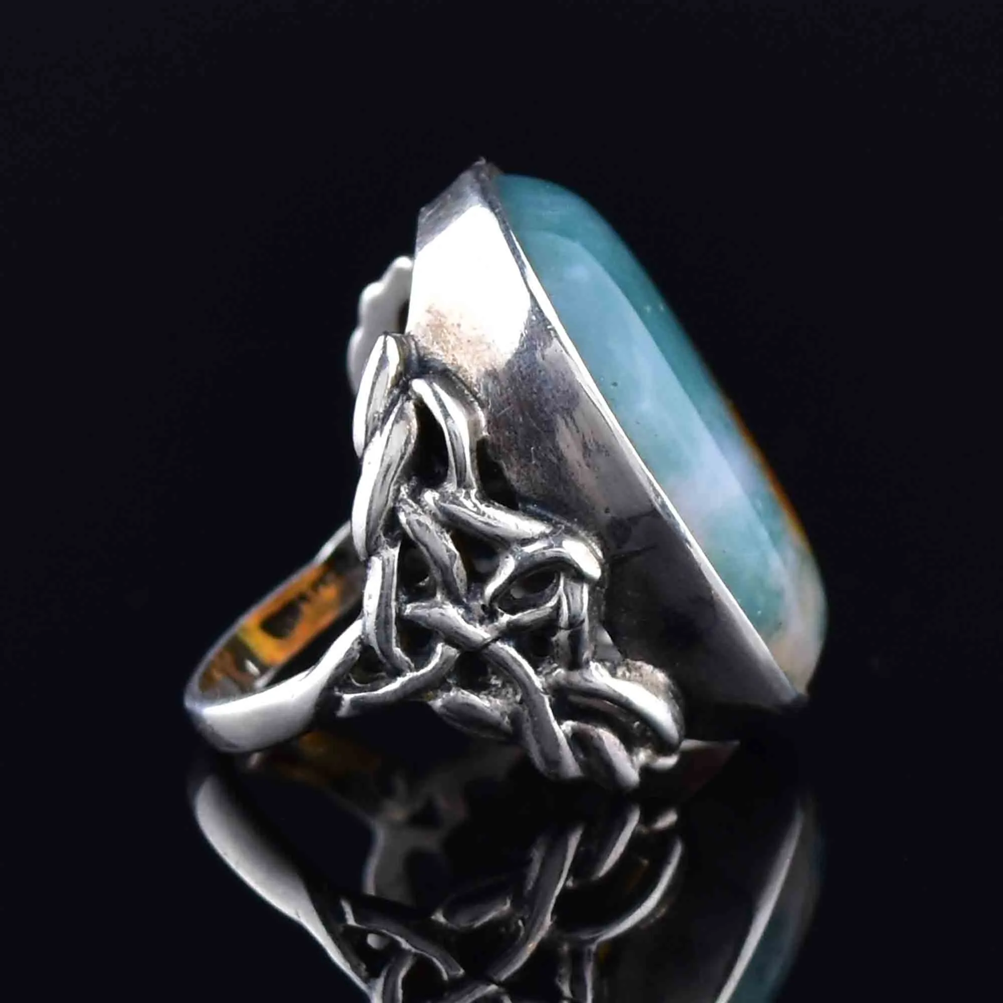 Vintage Celtic Silver Moss Agate Ring