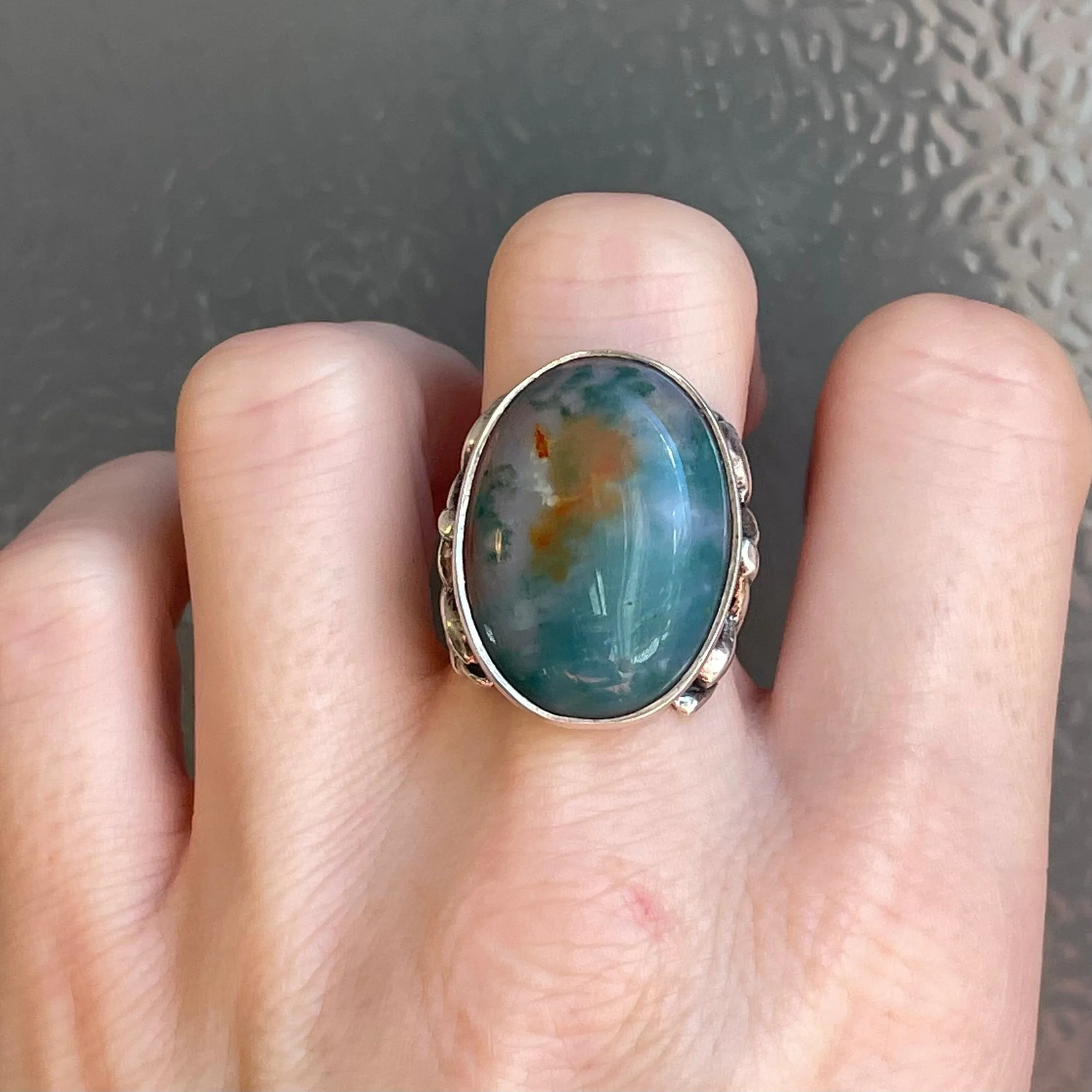 Vintage Celtic Silver Moss Agate Ring