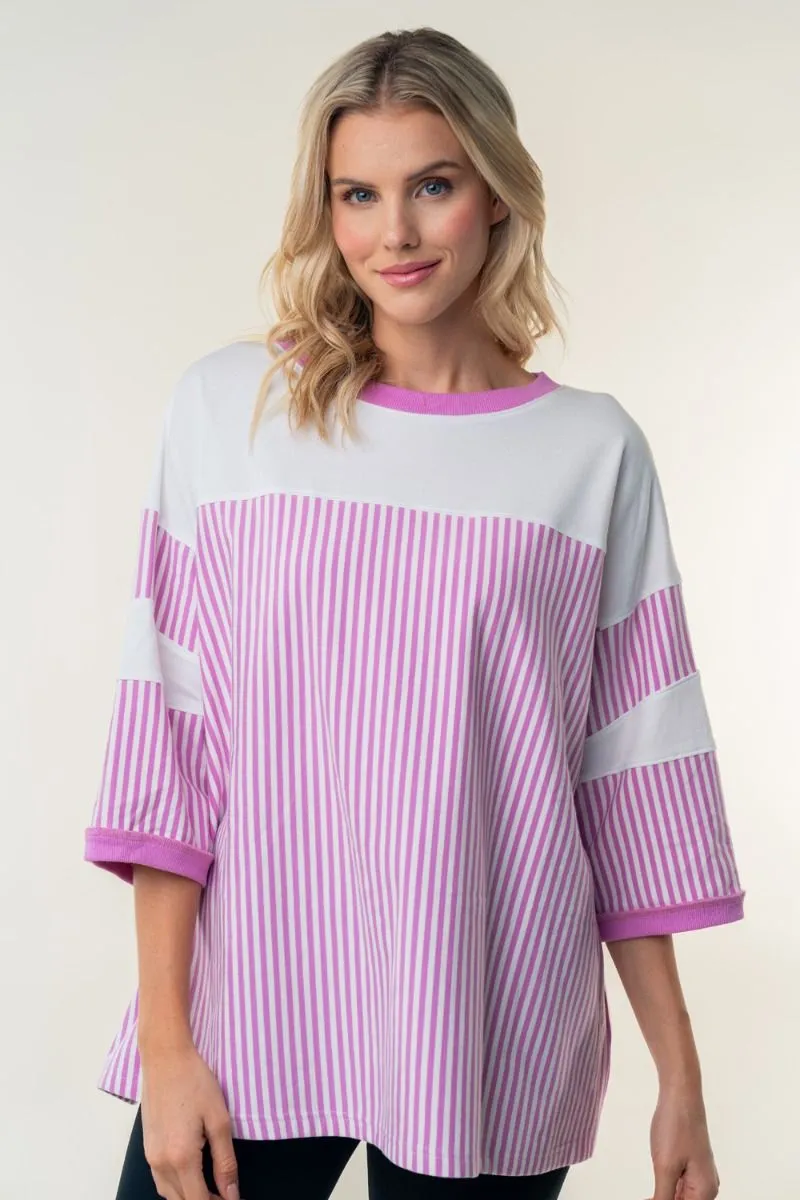 White Birch Pink Striped Knit Top PREORDER