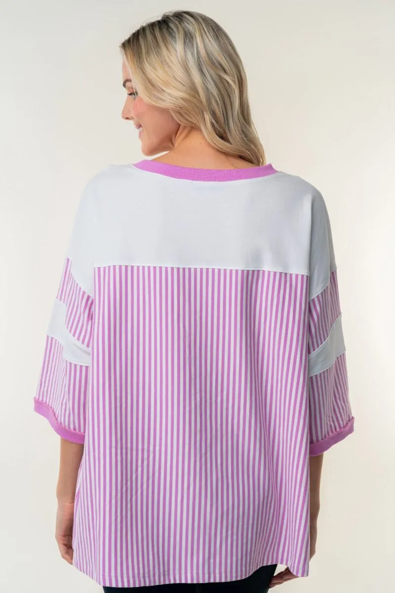 White Birch Pink Striped Knit Top PREORDER