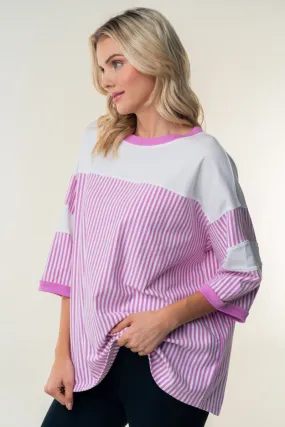 White Birch Pink Striped Knit Top PREORDER