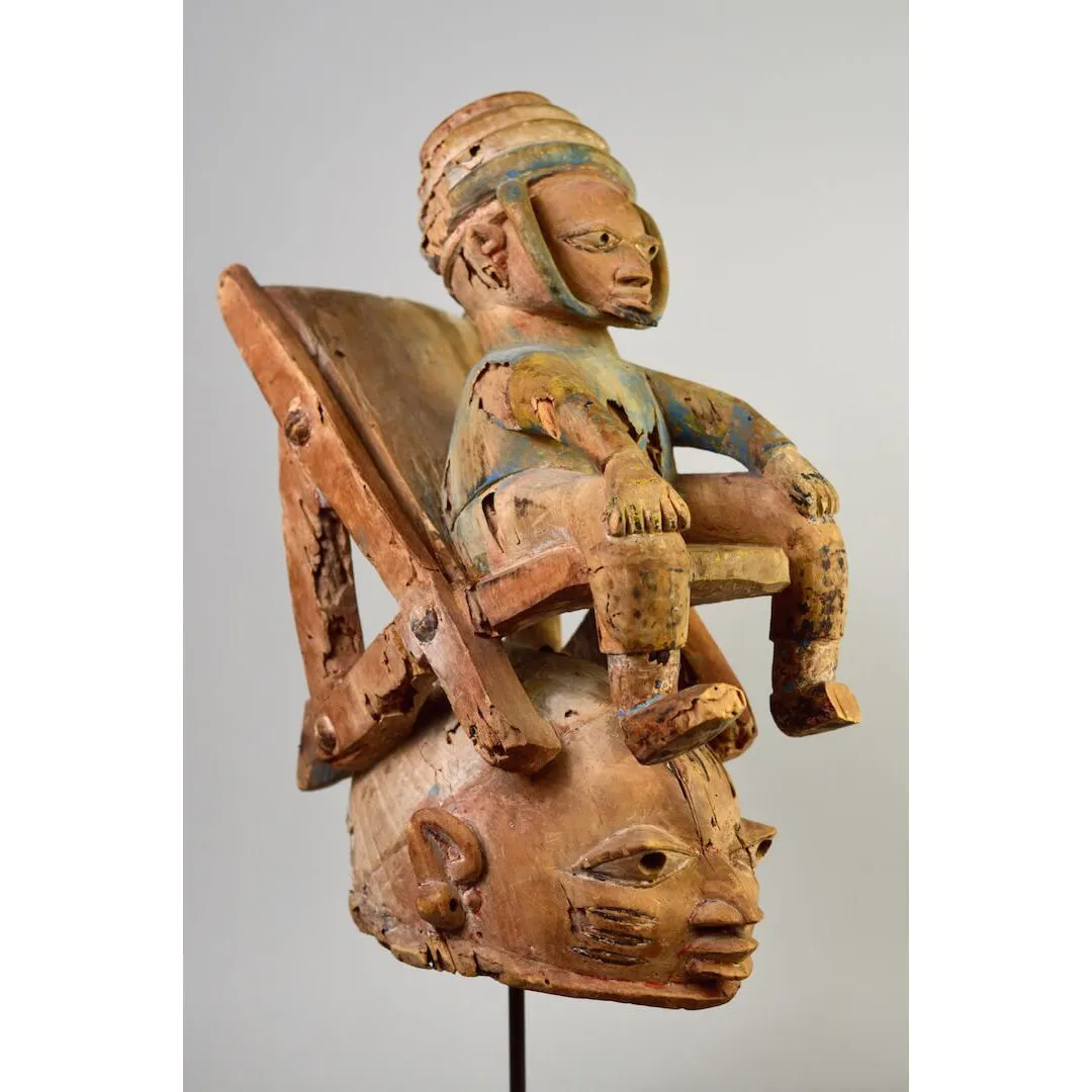 Yoruba Gelede Mask with Colonial Era Figure, Nigeria #953